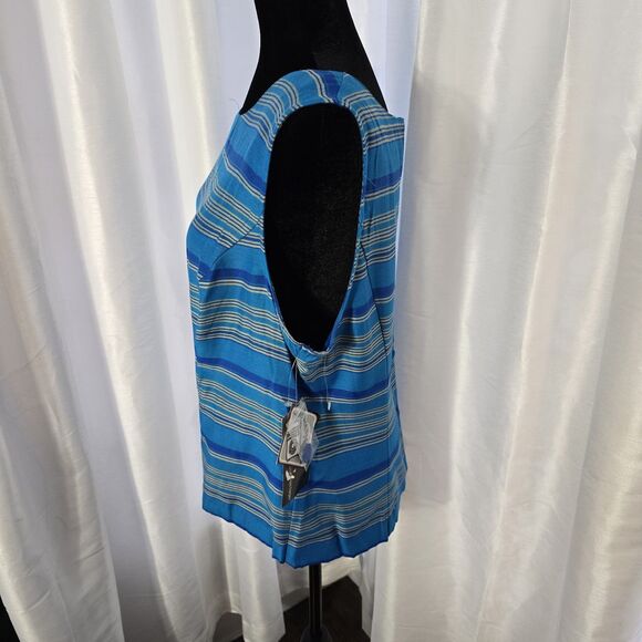 Vintage 90s Tank Top Blouse Size 16 Womens Stripe Blue Button Back Spring Summer - Picture 5 of 13